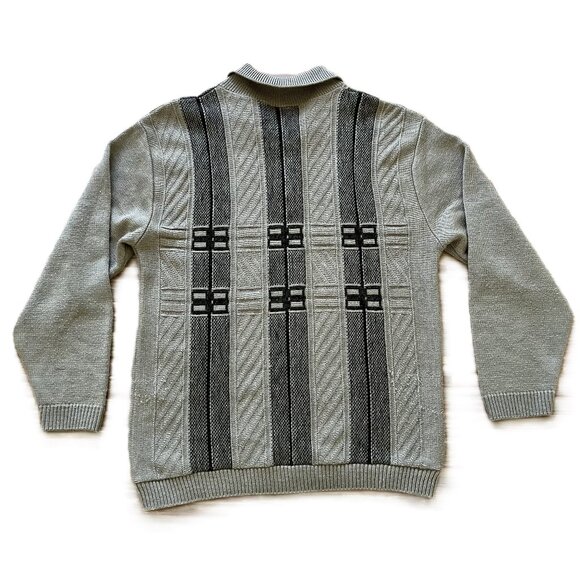 Outline Pullover Polo Sweater Textured Knit Grey/Beige Vintage 90s - Picture 5 of 7
